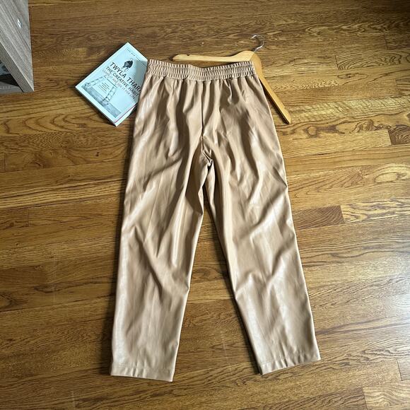 Calia Straight leg Faux Leather Pintuck Tan Pants - Picture 8 of 8